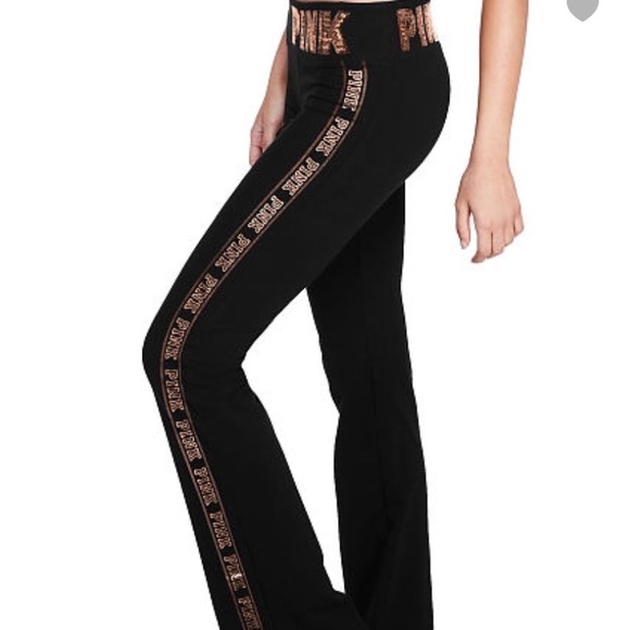 PINK Victoria's Secret Pants - 😍️Pink bling flat waist cotton yoga pants😍